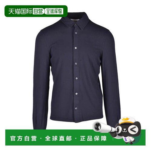 自营alpha studioNavy Blue Cotton Elastane Men Shirt - black