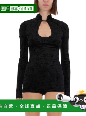 自营versace jeans coutureBlack Velvety Keyhole Long-Sleeved