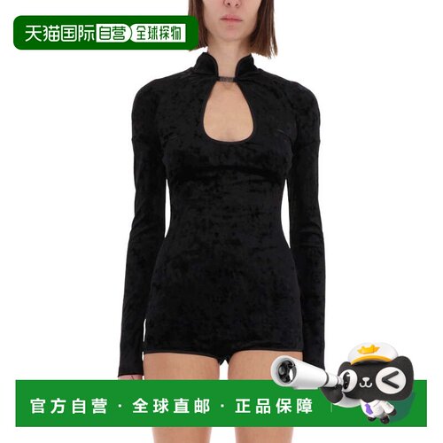 自营versace jeans coutureBlack Velvety Keyhole Long-Sleeved