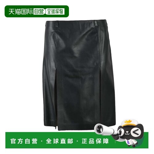 自营the atticoBlack Leather Women Longuette Skirt - black 美