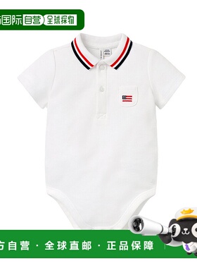 自营 Janie and Jack刺绣国旗尖刺Polo衫连体衣-白色 美国奥莱直