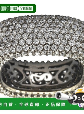 自营 Suzy Levian 熏黑纯银方晶锆石方形微密钉永恒戒指 - 黑色