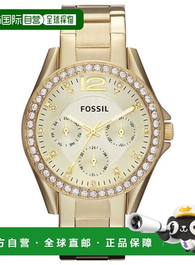 1h可退 【美国直邮】Fossil|女士 Riley 金色不锈钢表带手表 38