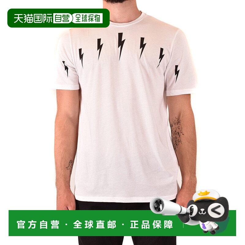 自营neil barrettWhite T-Shirt With Black Lightning Bolt Moti