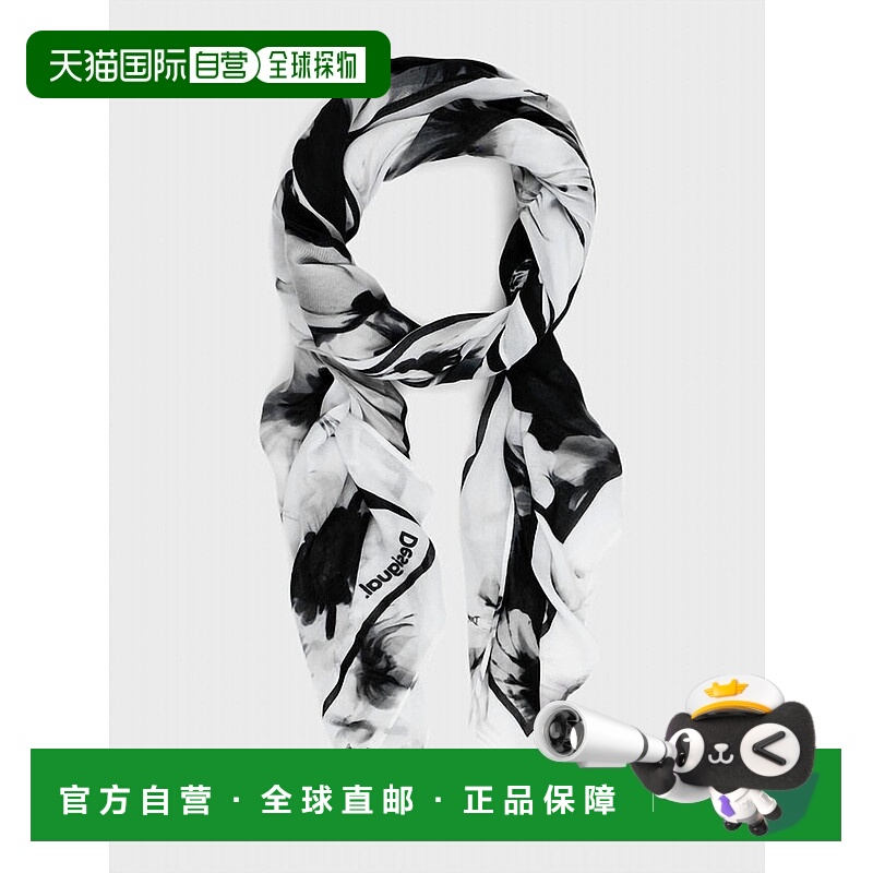 自营desigualFloral Denim Foulard Scarf In Black & White - bl