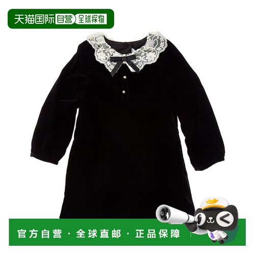 自营Janie and Jack天鹅绒蕾丝领连衣裙-黑色 美国奥莱直发