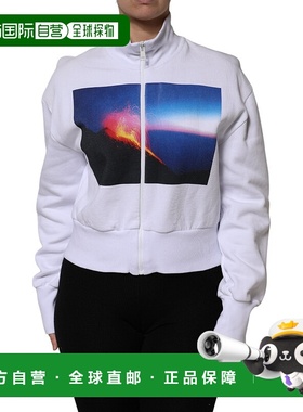 自营 MSGM图案印花棉质长袖全拉链女式夹克-白色 美国奥莱直发