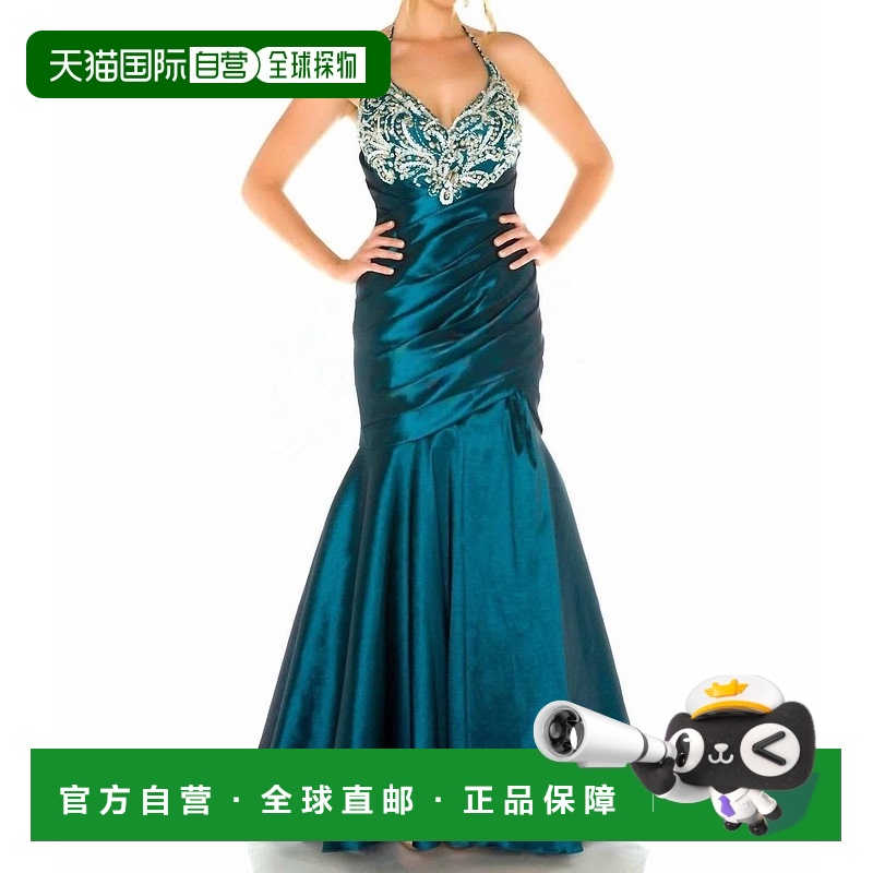 自营 mac duggal蓝绿色挂脖串珠美人鱼礼服 - 蓝绿色 美国奥莱直