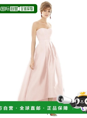 自营alfred sung带口袋的露肩缎面高低连衣裙 - 腮红 美国奥莱直