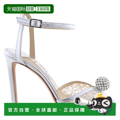 自营Jimmy Choo Sacora 100毫米闪光Tule高跟凉鞋，品牌尺寸34.5