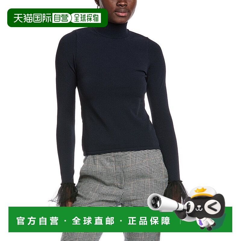 自营 autumn cashmere秋季羊绒薄纱褶边毛衣-蓝色 美国奥莱直发