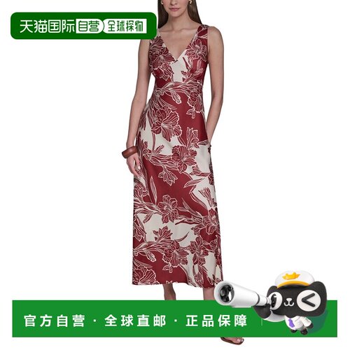 自营Halston Sleeveless V-Neck Midi Dress - red multi 美国奥