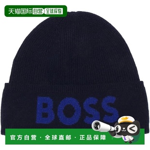 自营 Hugo Boss Men's Elio Big Logo Beanie, Blue - blue 美国