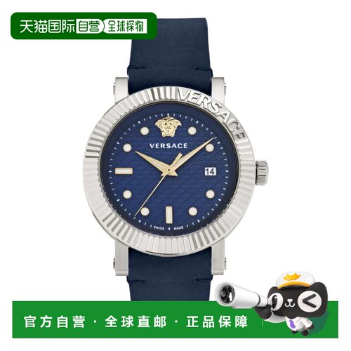 自营versace/范思哲V-Classic 皮革手表 - 蓝色/不锈钢/蓝色 美国