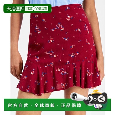 自营Tommy Hilfiger Jeans Mini Skirt Women Red Floral Flounce