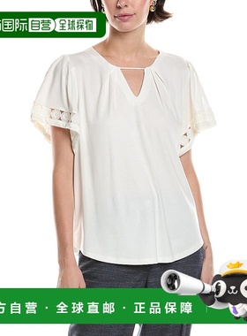 自营 Anne Klein和谐钥匙孔衬衫-白色 美国奥莱直发