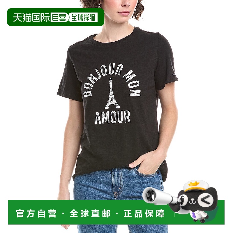 自营 cinq a sept五到七莱茵石埃菲尔铁塔T恤-黑色 美国奥莱直发
