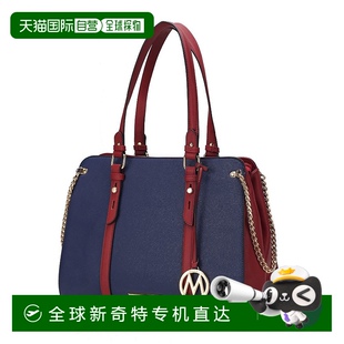 海军蓝 自营mia 拼色纯素皮革女士托特包 美 collectionAmy