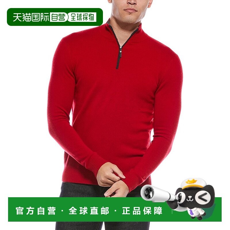 自营Quinn Cashmere 1/4-Zip Mock Neck Sweater - red 美国奥莱