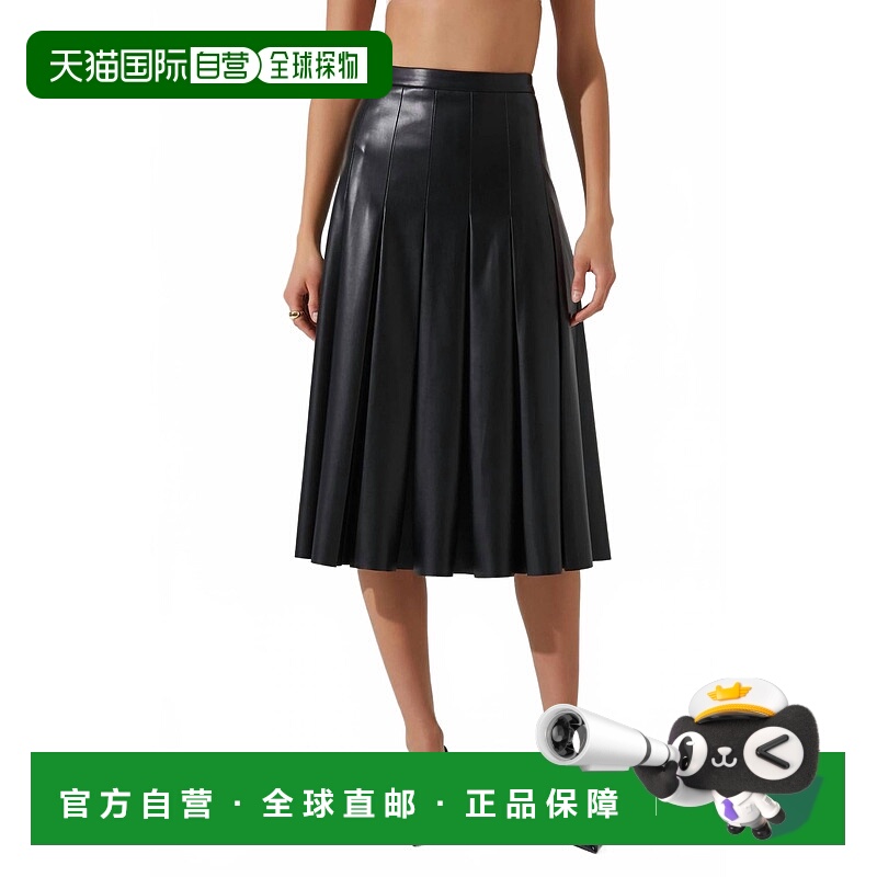 自营astr the labelVena褶皱仿皮裙，黑色 美国奥莱直发
