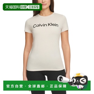T恤米色棉质图案标志短袖 klein凯文克莱女式 上衣FTS5 calvin 自营