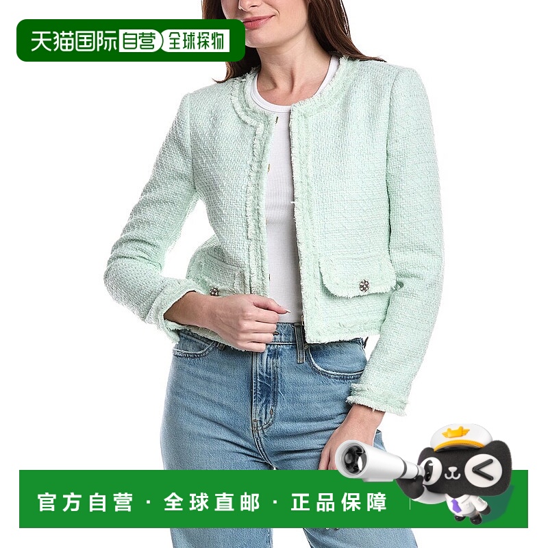 自营alice + olivia Landon Cropped Tweed Jacket - green 美国
