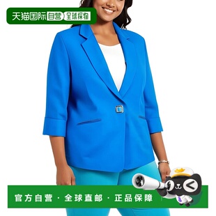 自营Kasper Blazer夹克女式蓝色亚麻凹口翻领长袖FTS1215-蓝色 美