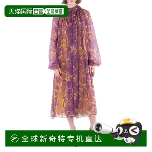 自营 美国奥莱直发 Burberry玫瑰印花丝绸连衣裙 梨形ip图案