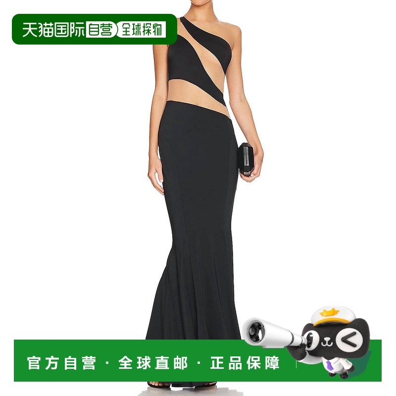 自营 norma kamali蛇网鱼尾礼服在黑色和裸体-黑色和裸体 美国奥