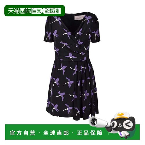 自营valentinoShort Voile Dress - Multicolor - black 美国奥莱