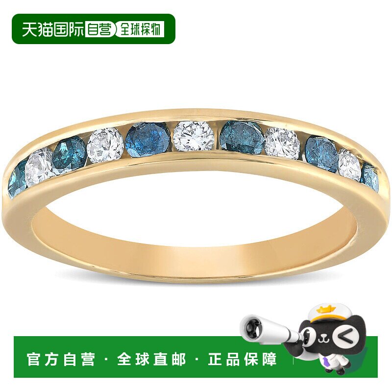 自营 pompeii31/2ct 蓝色和白色钻石槽镶戒指 14K 黄金 - 14k 黄