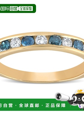 自营 pompeii31/2ct 蓝色和白色钻石槽镶戒指 14K 黄金 - 14k 黄
