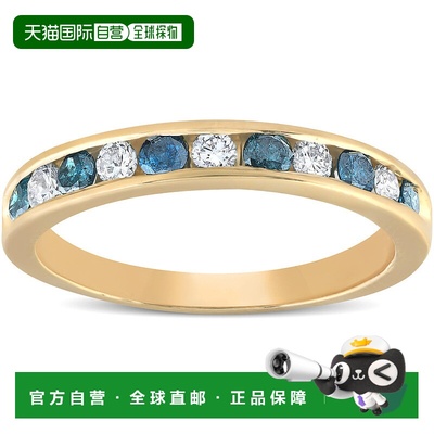 自营 pompeii31/2ct 蓝色和白色钻石槽镶戒指 14K 黄金 - 14k 黄