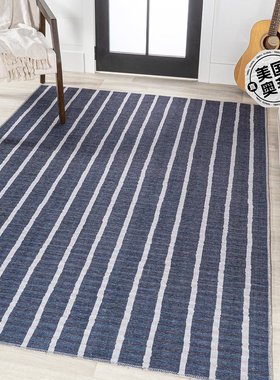 jonathan y Rand 仿旧 Ticking Stripe 可机洗海军蓝/象牙色区域