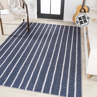 jonathan y Rand 仿旧 Ticking Stripe 可机洗海军蓝/象牙色区域