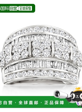 自营 Ross-Simons 14 克拉白金圆形和长方形钻石多排戒指 - 白色