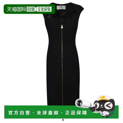 自营elisabetta franchi全拉链无袖中长款日裙-黑色 美国奥莱直发