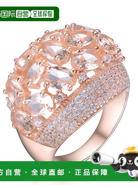 自营 GENEVIVE 纯银镀玫瑰金摩根石方晶锆石鸡尾酒戒指 - 粉色 美