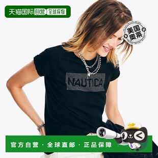 Nautica 女式可持续制作水钻徽标图案 T 恤 - 纯黑色 【美国奥莱