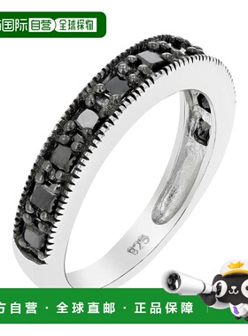 自营vir jewels 1/2 cttw 公主方形切割黑色钻石结婚戒指 .925 纯