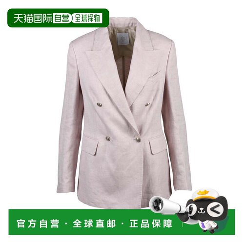 自营eleventyPink Women Linen Double-Breasted Jacket - white