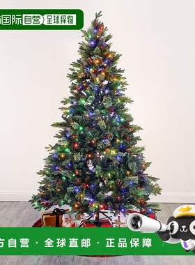自营 safavieh7.5 英尺、绿色、预照明人造圣诞树，带松果 - 绿色