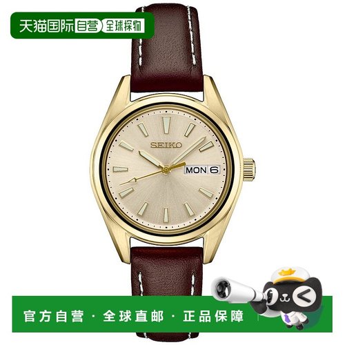 美国直邮SEIKO 女士休闲手表表带精工表盘金色腕表皮带石英钻石