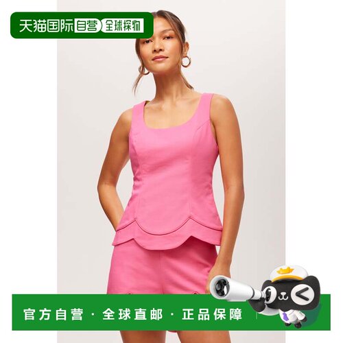 自营trina turk正手无袖扇贝下摆上衣-love all pink 美国奥莱直