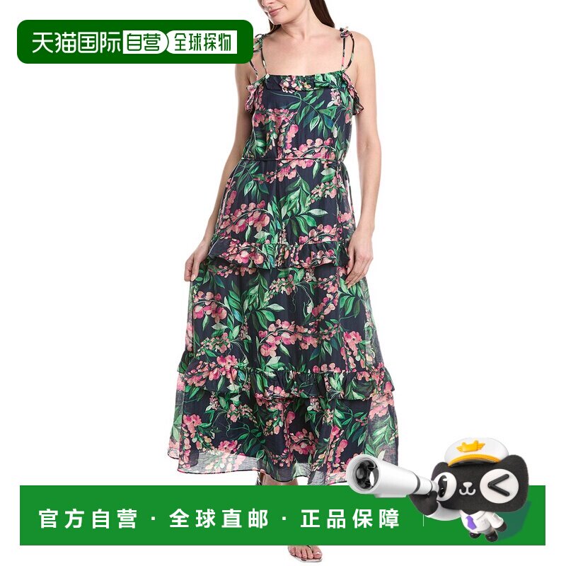 自营 Julia Jordan系带单肩亚麻混纺长裙-蓝色 美国奥莱直发性感