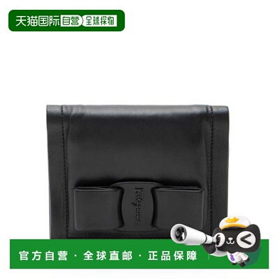 自营Ferragamo Leather Viva Bow Compact Wallet - black 美国奥