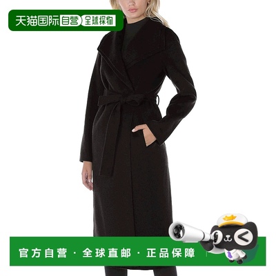 自营 t tahari女式黑色双层领束带羊毛长外套 - 黑色 美国奥莱直