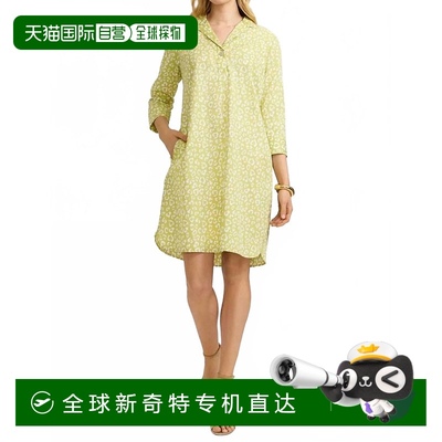 自营 foxcroftSloane Tonal Cheetah 3/4袖Charteuse连衣裙-Chart