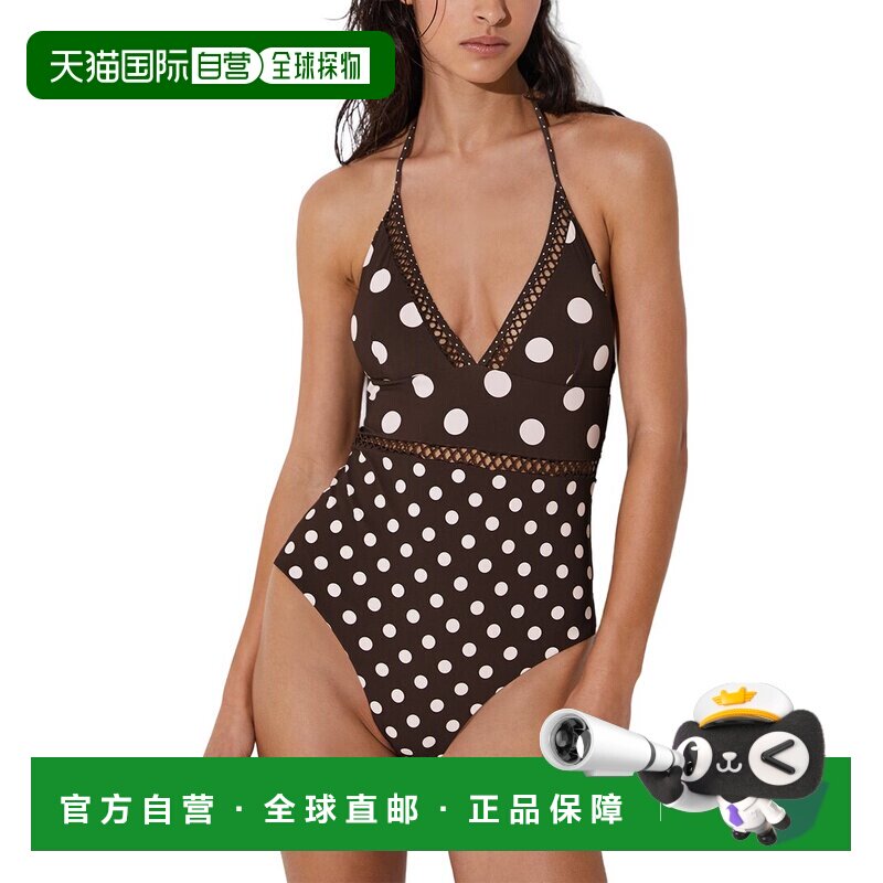 自营Reiss Ray圆点格子装饰泳衣-巧克力棕色 美国奥莱直发