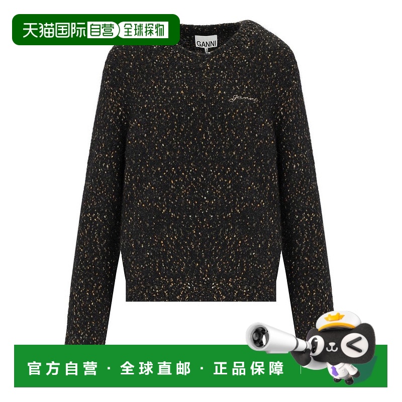 自营 ganniMelange Black Crewneck Jumper - black 美国奥莱直发